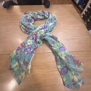 Bindya Scarf Womens 28x76 Multicolor Floral 100% Wool Rectangle Fringe